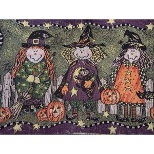 Halloween Witches Table Runner Sanderson Sister Hocus Pocus 70" Vtg 90s Tapestry